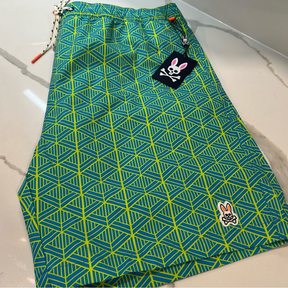 Psycho Bunny NWT‎ men's swim trunks size xxl dylan swim shorts lime/turquoise